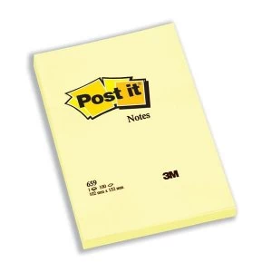 Post it Sticky Notes Large Plain Canary Yellow 6 x 100 Sheets