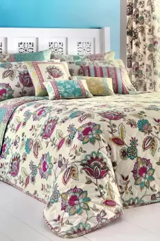 'Marinelli' Hand Drawn Floral Print Quilted Bedspread