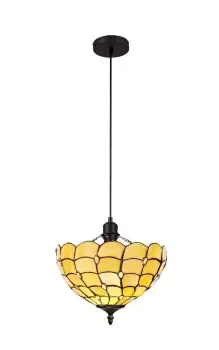 1 Light Uplighter Ceiling Pendant E27 With 30cm Tiffany Shade, Beige, Clear Crystal, Black