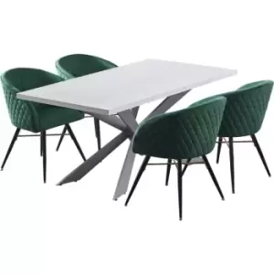 5 Pieces Life Interiors Vittorio Duke Dining Set - a White Rectangular Dining Table and Set of 4 Green Dining Chairs - Green