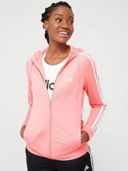 Adidas 3 Stripe Full Zip Hooded Tracksuit - Pink/Black, Size XS, Women