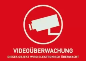 ABUS Red/White Surveillance Warning Sticker, Videoberwachung-Text, German, 52.5mm x 74mm