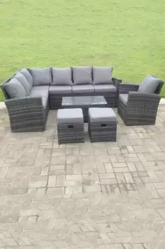 9 Seater High Back Rattan Set Corner Sofa With Oblong Coffee Table Footstool With Chair