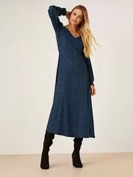 Dorothy Perkins Spot Shirred Cuff Midi Dress - Blue Size 10, Women