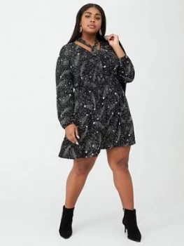 Oasis Curve Star Pussybow Skater Dress - Mono
