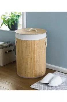 Country Club Round Bamboo Laundry Basket Natural