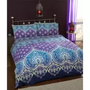Saphire Traditional Ethnic Double Duvet Quilt Cover & 2 Pillowcase Bedding Bed Set Blue & Purple