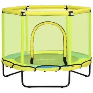 ZONEKIZ 140cm Kids Trampoline, Hexagon Indoor Bouncer Jumper with Security Enclosure Net, Bungee Gym for Children 1-6 Years Old, Yellow