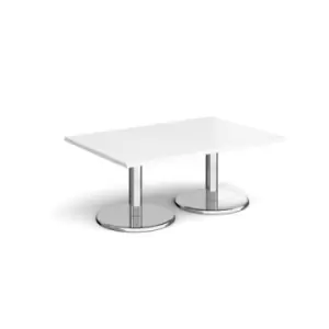 Pisa rectangular coffee table with round chrome bases 1200mm x 800mm - white