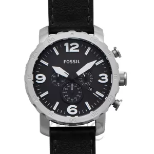 Fossil Men Nate Chronograph Black Leather Watch