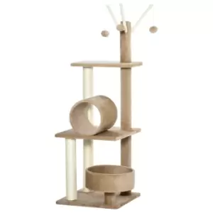 Pawhut 1.21M Cat Tree Tower With Sisal Scratching Posts Bed Tunnel Perch Teaser Toy - Brown
