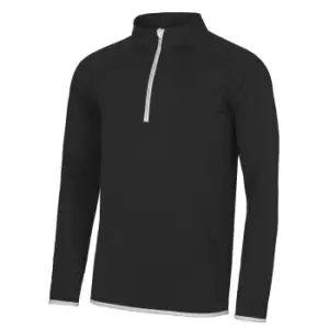 AWDis Just Cool Mens Half Zip Sweatshirt (2XL) (Jet Black/ Arctic White)