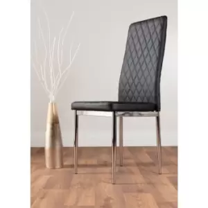 6x Milan Black Chrome Hatched Faux Leather Dining Chairs - Black
