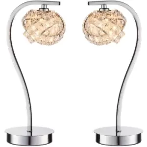 2 PACK Touch On/Off Table Lamp Chrome & Crystal Glass Knott Pretty Bedside Light