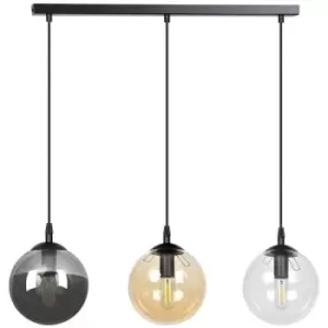 Emibig Cosmo Black Globe Bar Pendant Ceiling Light with Clear, Graphite, Amber Glass Shades, 3x E14