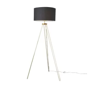 Aero Hairpin Tripod Floor Lamp in Gold with XL Black Reni Shade