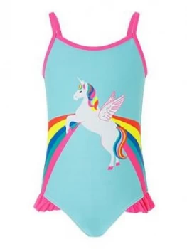 Accessorize Girls Retro Placement Unicorn Print Swimsuit - Multi, Size Age: 9-10 Years, Women