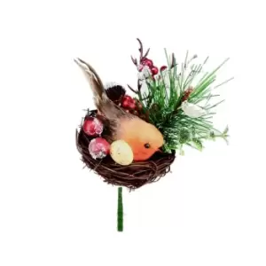 Premier Robin In A Nest Pick Christmas Decoration (One Size) (Brown/Orange/Green)