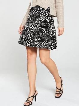 Oasis Leila Animal Flippy Skirt - Mono, Multi Black, Size XS, Women