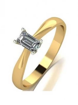 Love DIAMOND 9ct Gold 30 Point Diamond Emerald Cut Solitaire Ring, Gold, Size N, Women