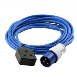 Zexum 16A 230V Blue Male to 1 Gang Socket Hook Up Extension Cable Lead - 15m