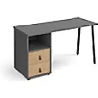Rectangular A-frame Desk Onyx Grey, Kendal Oak Drawers Wood/Metal A-Frame Legs Charcoal Sparta 1400 x 600 x 730mm