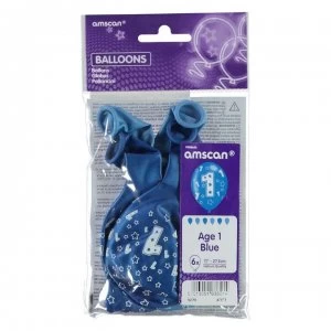 Partymor Balloons Pack of 6 - Age 1 Blue