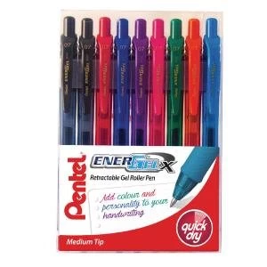 Pentel EnerGel Retractable Pen Medium Assorted Pack of 9 YBL1079-MIX