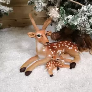 50cm Plush Laying Mum and Baby Deer Christmas Decoration