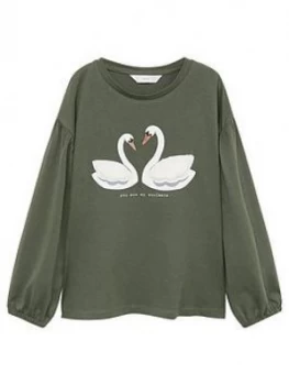 Mango Girls Swan Long Sleeve T-Shirt - Khaki, Size Age: 13-14 Years, Women