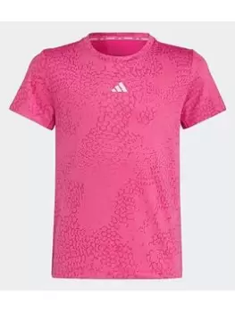 adidas Running Aeroready 3-stripes Allover Print T-Shirt, Pink, Size 13-14 Years
