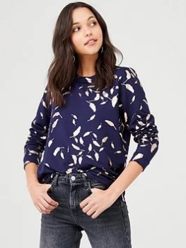 Oasis Foil Feather Sweater - Navy, Size XS, Women