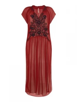 Free People Love Song Embroidered Sheer Maxi Top Red