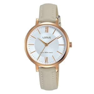 Lorus RG264LX7 Ladies Elegant Light Grey Leather Strap Watch with Rose Gold Plated Case