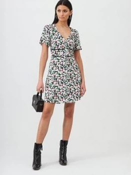 Oasis Button Through Frill Skater Dress - Ditsy Print, Multi, Size 16, Women