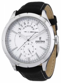 Festina Mens Black Leather Strap White F16573/1 Watch