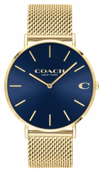Coach Charles Blue Sunray Dial Gold Mesh Bracelet Watch