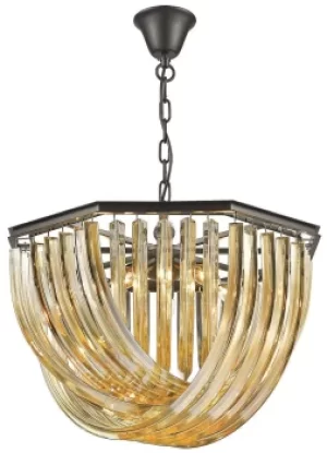 Spring 5 Light Ceiling Pendant Black Chrome, Champagne gold with Crystals, E14