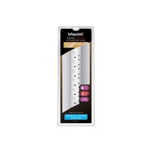 Infapower 6 Socket with Individual Switches 13amp Extension Lead White - 2m UK Plug
