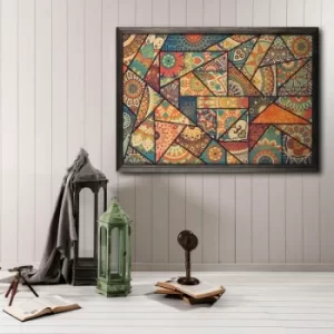 Patchwork Multicolor Decorative Framed Wooden Painting