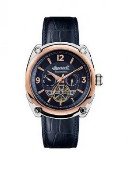 Ingersoll Ingersoll The Michigan Blue And Rose Gold Detail Automatic Dial Blue Leather Strap Watch