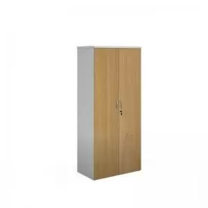 Duo double door cupboard 1790mm high with 4 shelves - white with oak