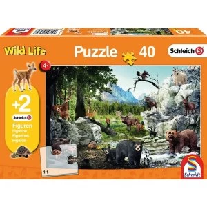Schleich: The Animals of the Forest 40 Piece Jigsaw Puzzle With Two Figures
