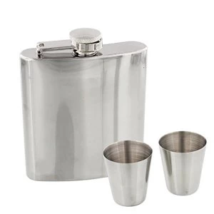 Harvey Makin Hip Flask - Plain Silver with Cups & Funnel