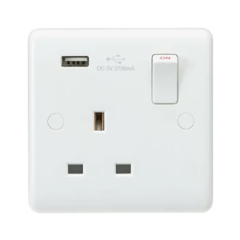 Curved Edge 13A 1G Switched Socket with USB Charger (5V DC 2.1A) - Knightsbridge