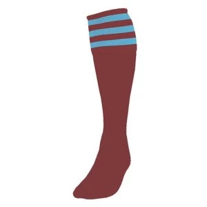 Precision 3 Stripe Football Socks Maroon/Sky UK Size 3-6