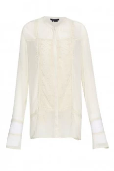 French Connection Hillary Sheer Collarless Shirt Cream