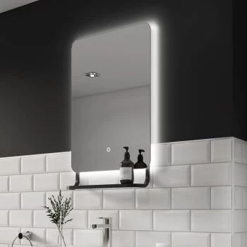 LED Black Bathroom Mirror with Shelf - 500 x 790mm - Sensio Harbour