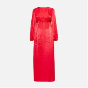 Missguided Belted Waist Satin Maternity Midaxi Dress - Red