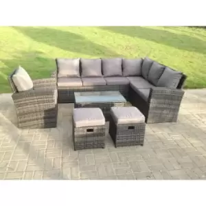 Fimous 9 Seater High Back Rattan Garden Furniture Set Corner Sofa With Oblong Coffee Table Stools With Chair